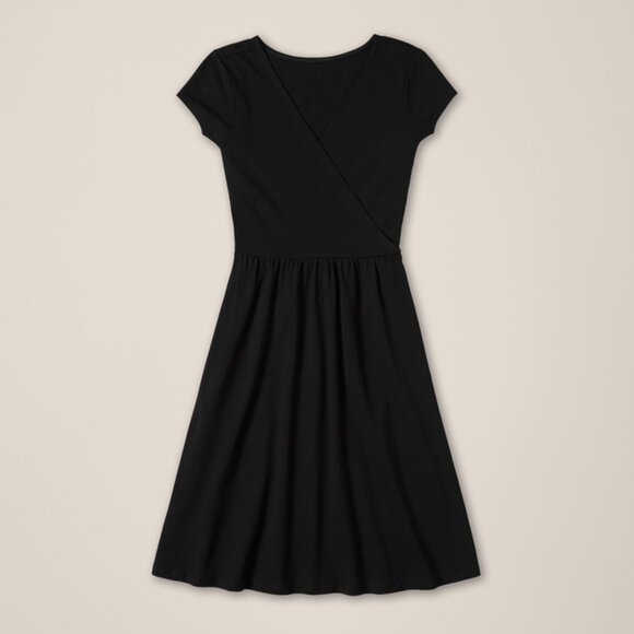 NWOT Pact Fit & Flare Crossover Dress Knit Black Cotton Pockets Knee XXL 2XL - Picture 2 of 16